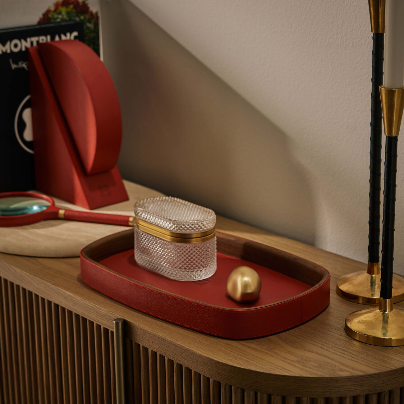 assouline pebble trinket tray rectanglular small red