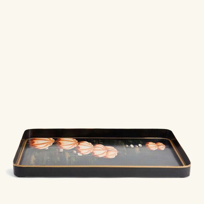 لي أوتومان صينية الضيافة فلورا مستطيلة متوسطة سوداء