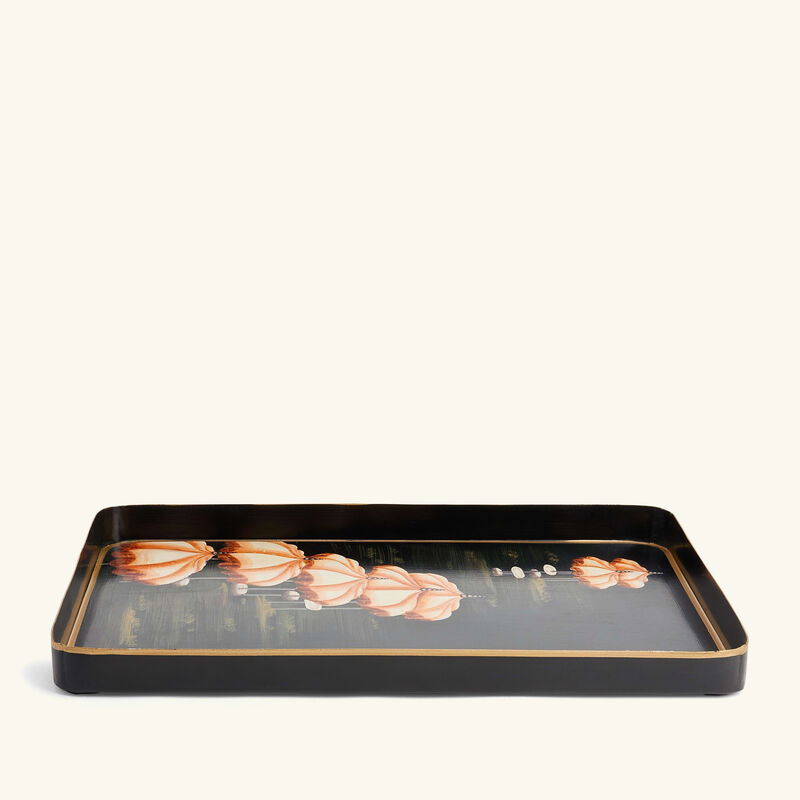 لي أوتومان صينية الضيافة فلورا مستطيلة متوسطة سوداء