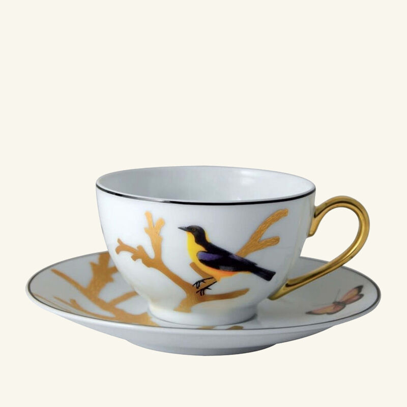 Aux Oiseaux Tea Cup & Saucer Gold Set Of 4 bernardaud aux oiseaux tea cup saucer gold set of 4