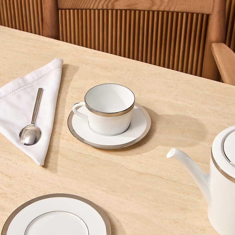 Maille Platine Tea Cup & Saucer White bernardaud maille platine tea cup saucer white