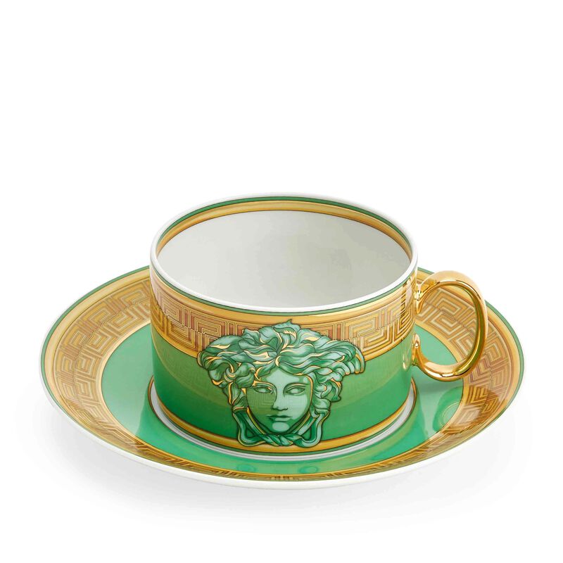 Green Coin Cup & Saucer, large