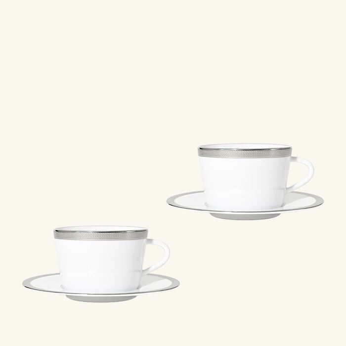 Maille Platine Moka Tea Cup & Saucer Set Of 2 White bernardaud maille platine moka tea cup saucer set of 2 white