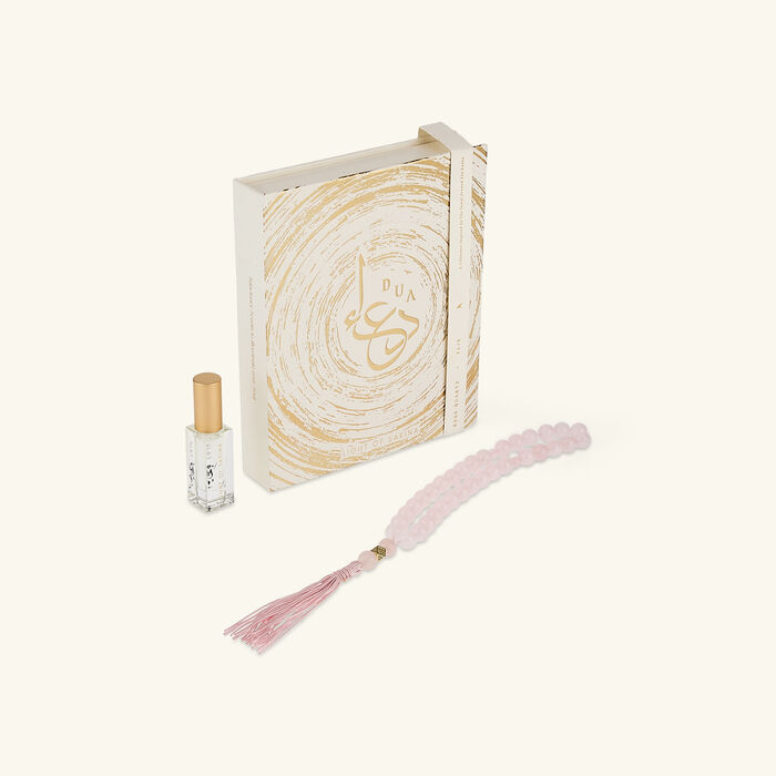light of sakina fajr rose quartz misbaha   fragrance set