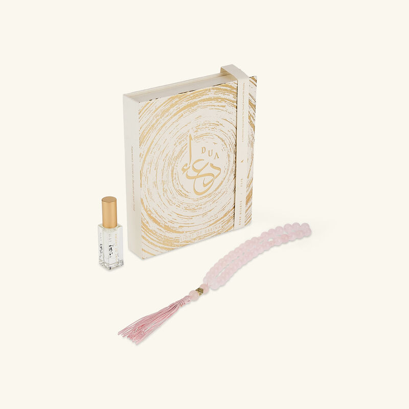 light of sakina fajr rose quartz misbaha   fragrance set