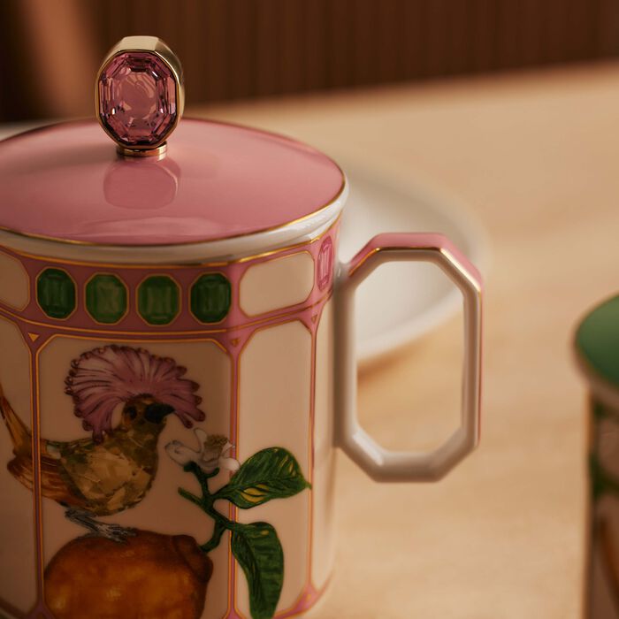 rosenthal idyllia mug with lid flycatcher pink