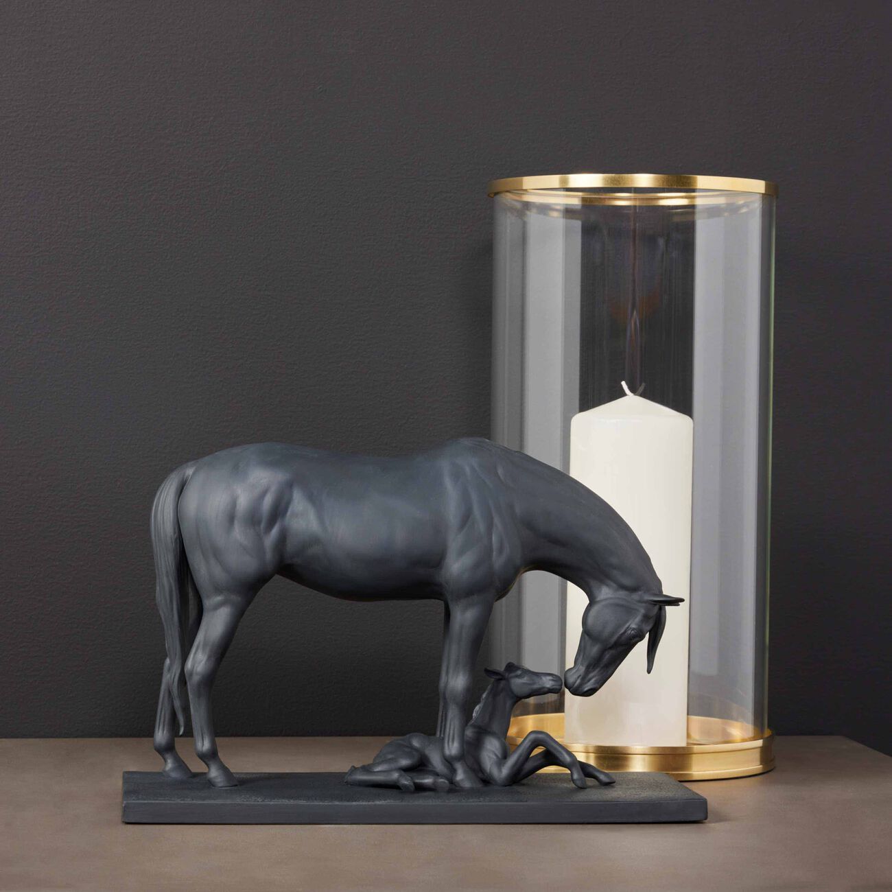 lladro mare and foal sculpture medium black