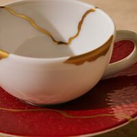 Kintsugi Coffee Cup & Saucer Red Set Of 4 bernardaud kintsugi coffee cup saucer red set of 4