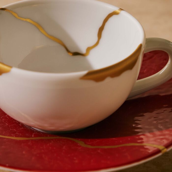 Kintsugi Coffee Cup & Saucer Red Set Of 4 bernardaud kintsugi coffee cup saucer red set of 4