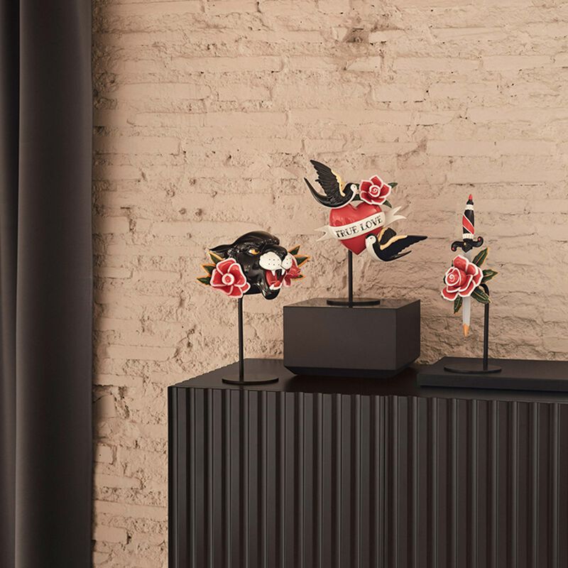 lladro dagger and rose sculpture medium red