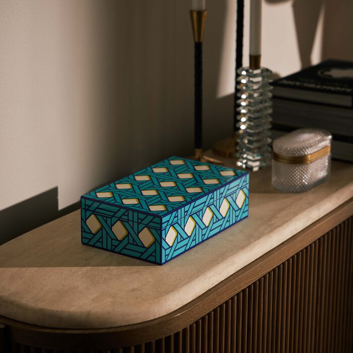 jonathan adler basketweave decorative box medium blue