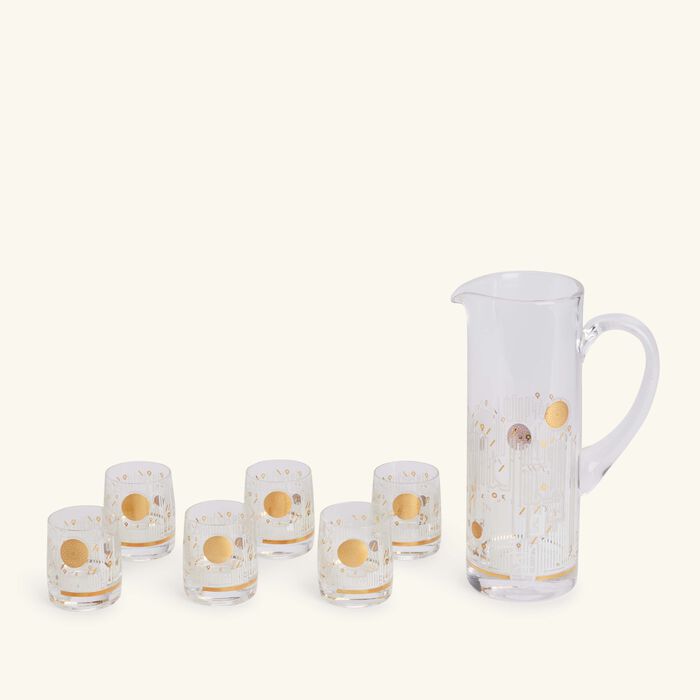 دملاج طقم حياة المؤلف من 6 أكواب زجاجية مع إبريق باللون الذهبي