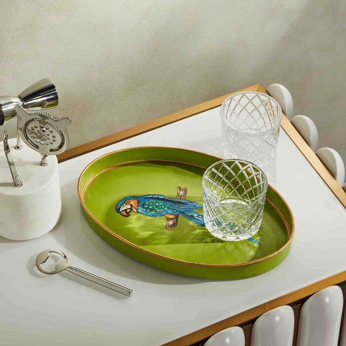 لي أوتومان صينية الضيافة فاونا بيضاوية متوسطة خضراء