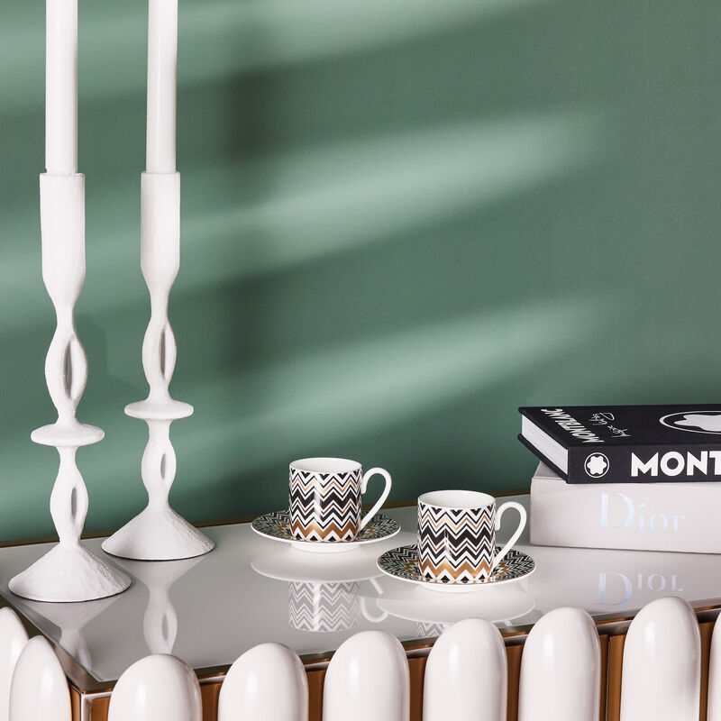 ميسوني هوم طقم زيك زاك جاريس المؤلف من 6 فناجين للقهوة مع صحونها باللون الذهبي