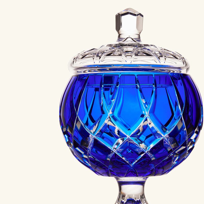 mario cioni   c footed candy box with lid blue