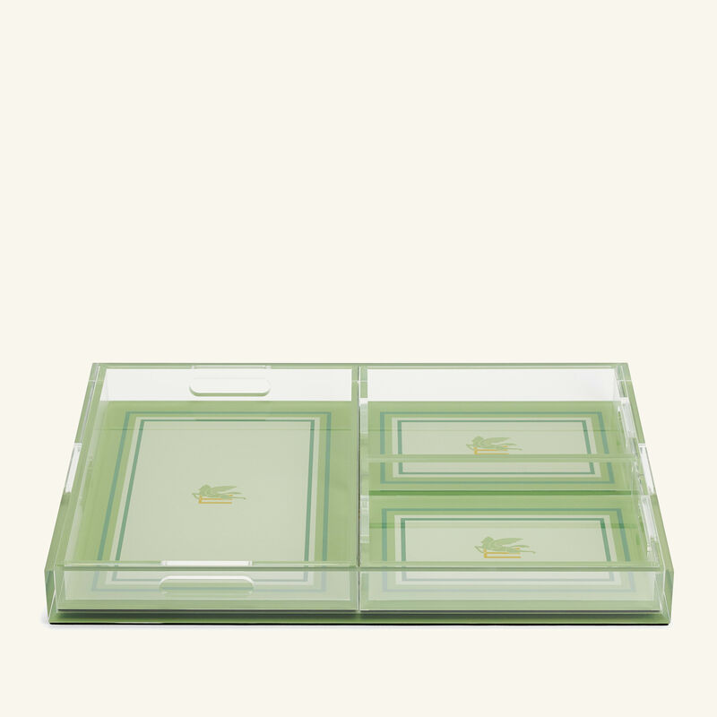 etro pegaso tray rectangular green set of 4