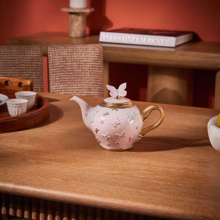 villari butterfly tea pot pink