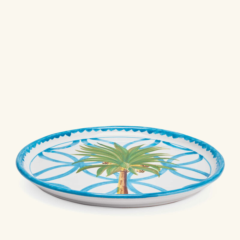les ottomans palm dinner plate round blue 28cm