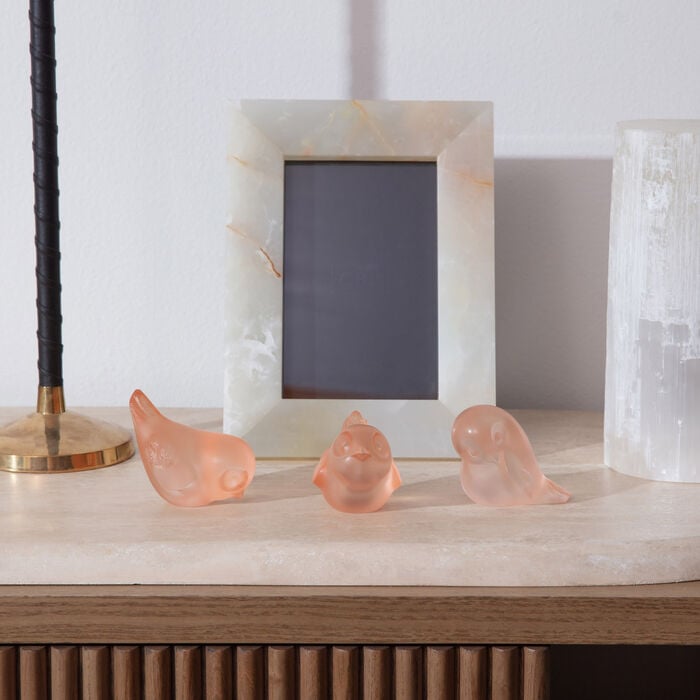 lalique piou head up sculpture small pink