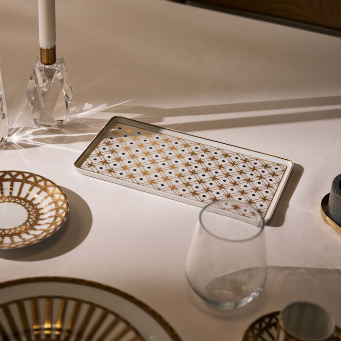 بينتو باريس طبق كيوتو مستطيل بنقشة النجوم بحجم كبير باللون الذهبي