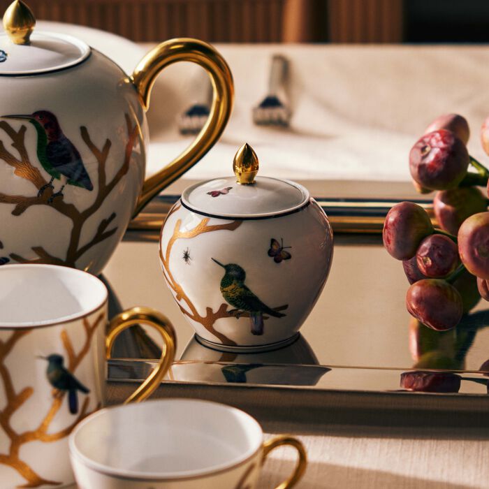 bernardaud aux oiseaux sugar bowl gold