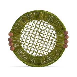 Green Raffia Straw Woven Tray – Medium, medium