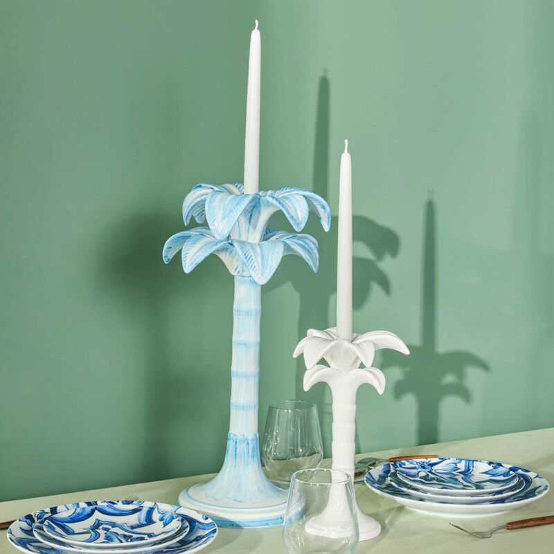 les ottomans palm trees candle holder large blue
