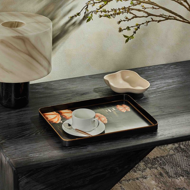 لي أوتومان صينية الضيافة فلورا مستطيلة متوسطة سوداء