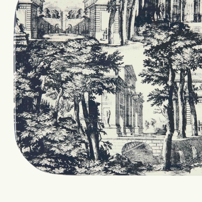 fornasetti giardino settecentesco tray rectangular small blue