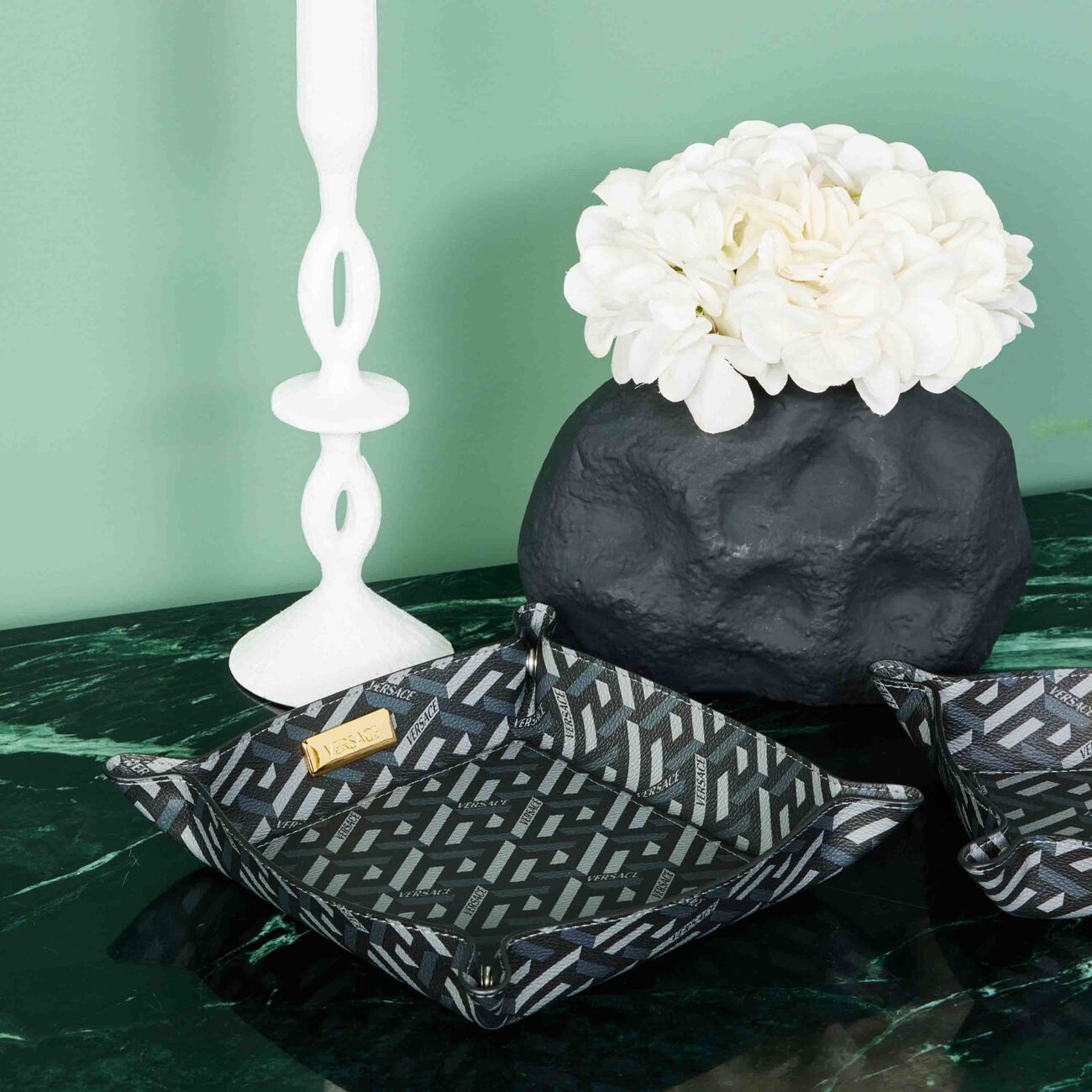 versace la greca signature trinket tray square large black