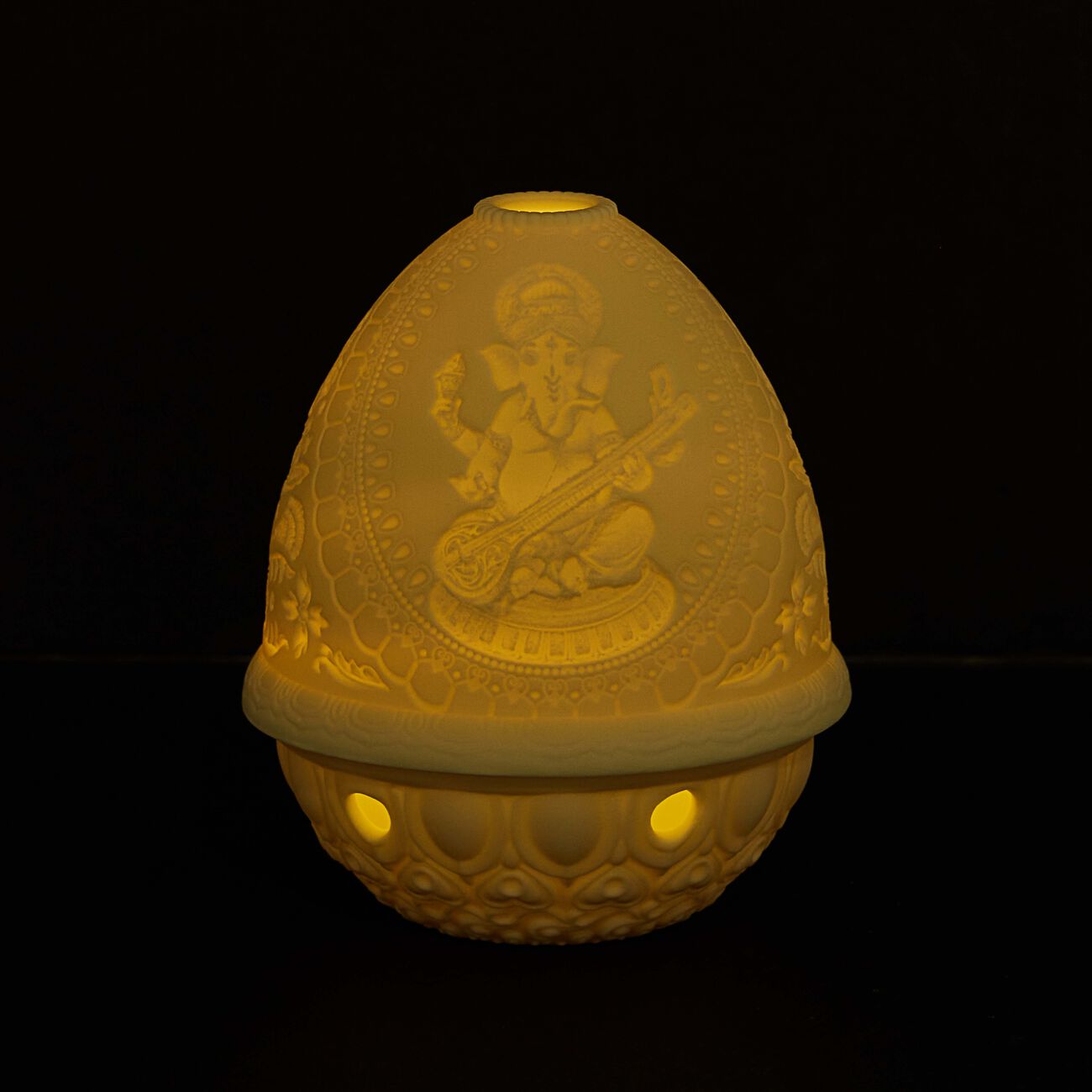 The Spirit Of India Lithophane Votive Light-Veena Ganesha lladro the spirit of india lithophane votive light veena ganesha