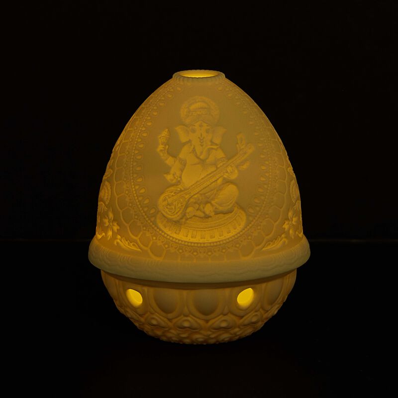 The Spirit Of India Lithophane Votive Light-Veena Ganesha lladro the spirit of india lithophane votive light veena ganesha