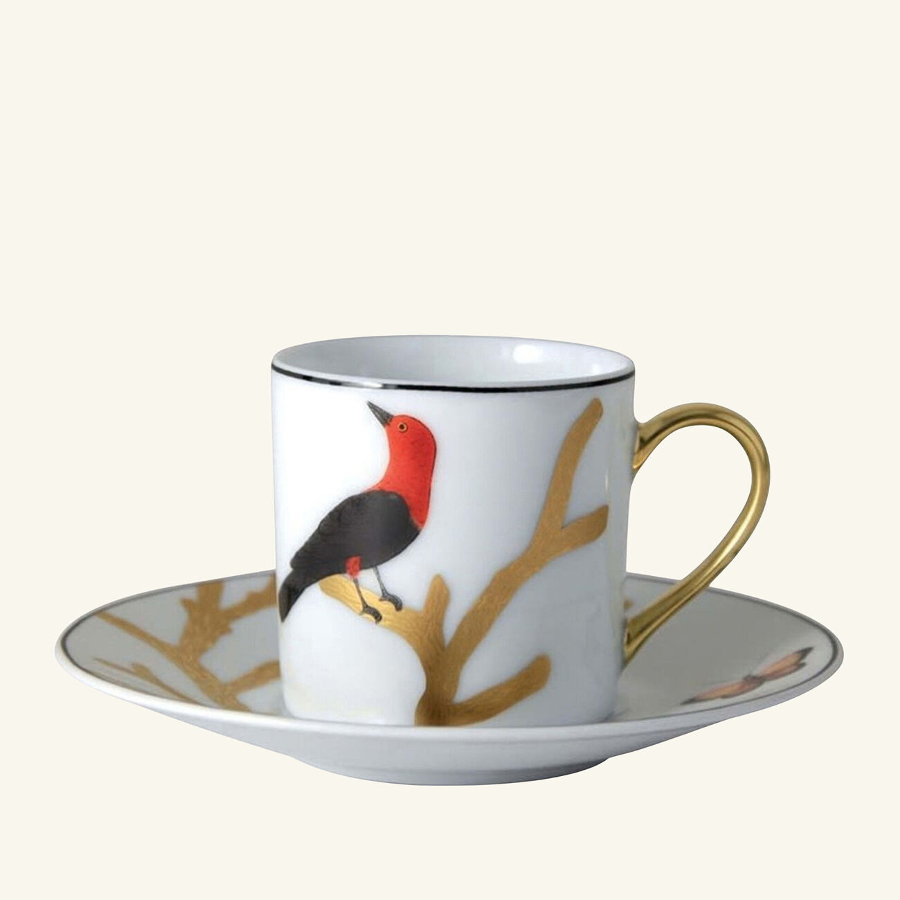 bernardaud aux oiseaux coffee cup   saucer gold set of 2