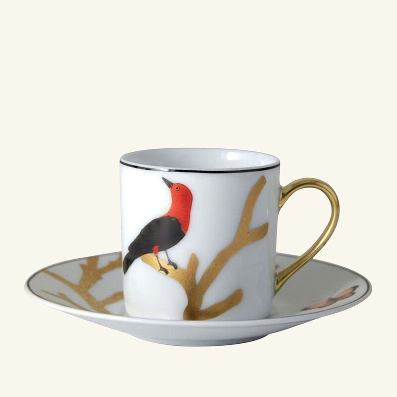 bernardaud aux oiseaux coffee cup   saucer gold set of 2