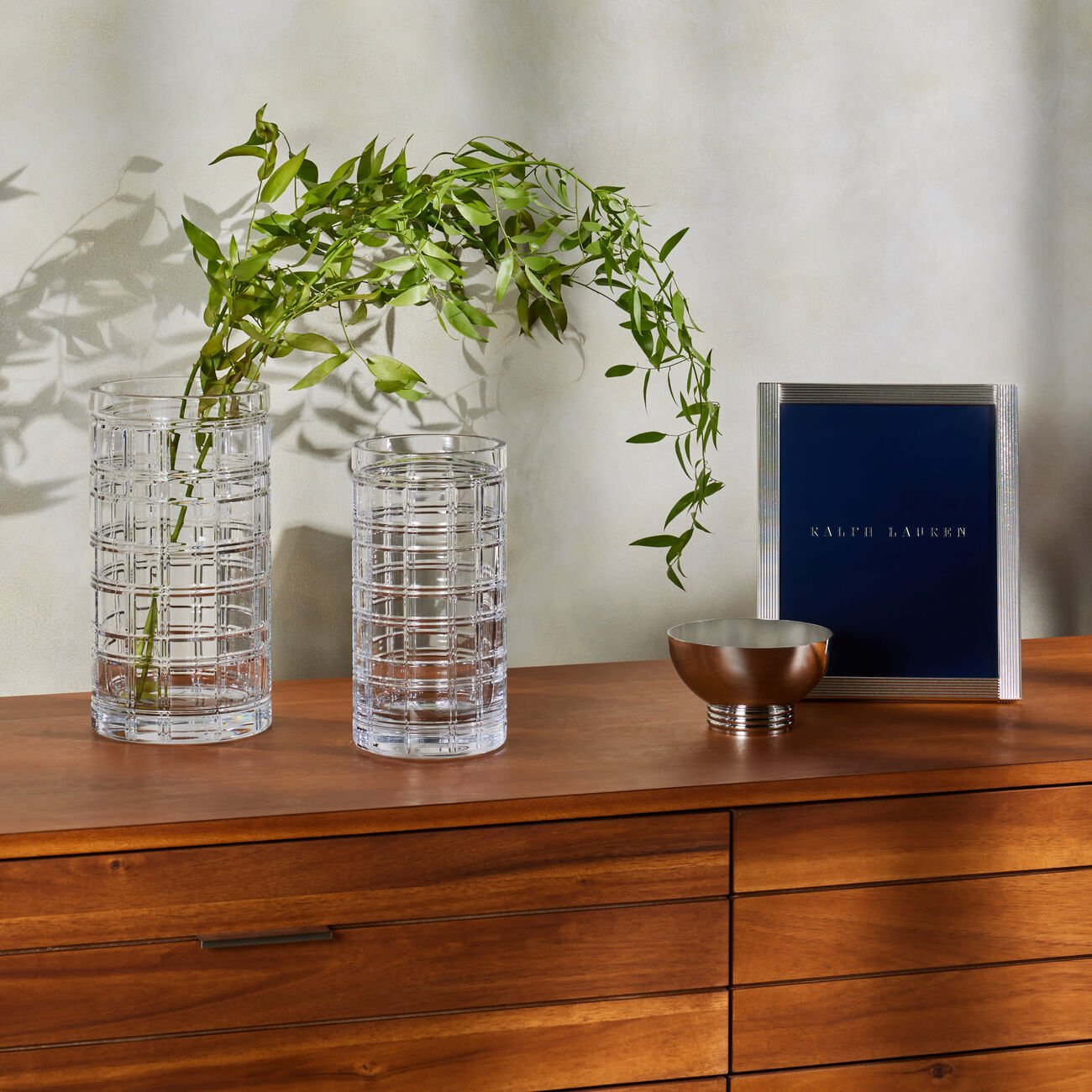 Hudson Plaid Vase Medium Clear ralph lauren home hudson plaid vase medium clear