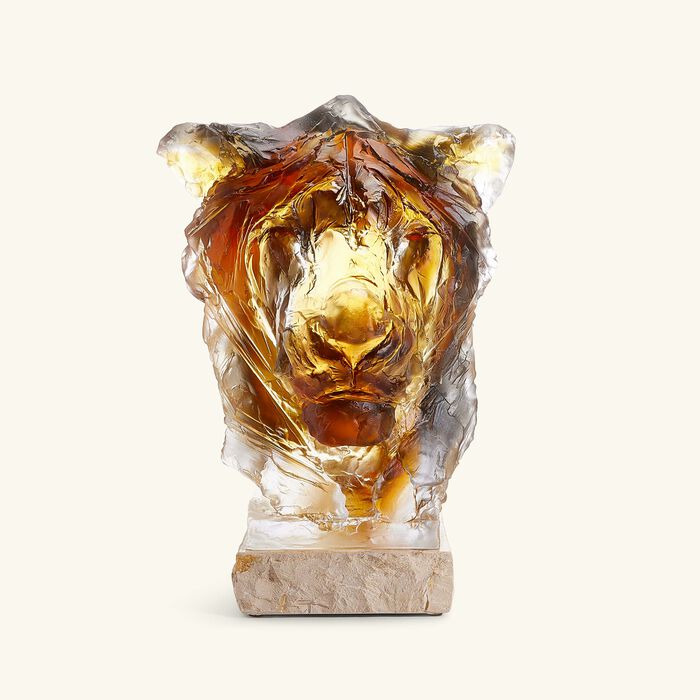 daum lion head sculpture large brown
