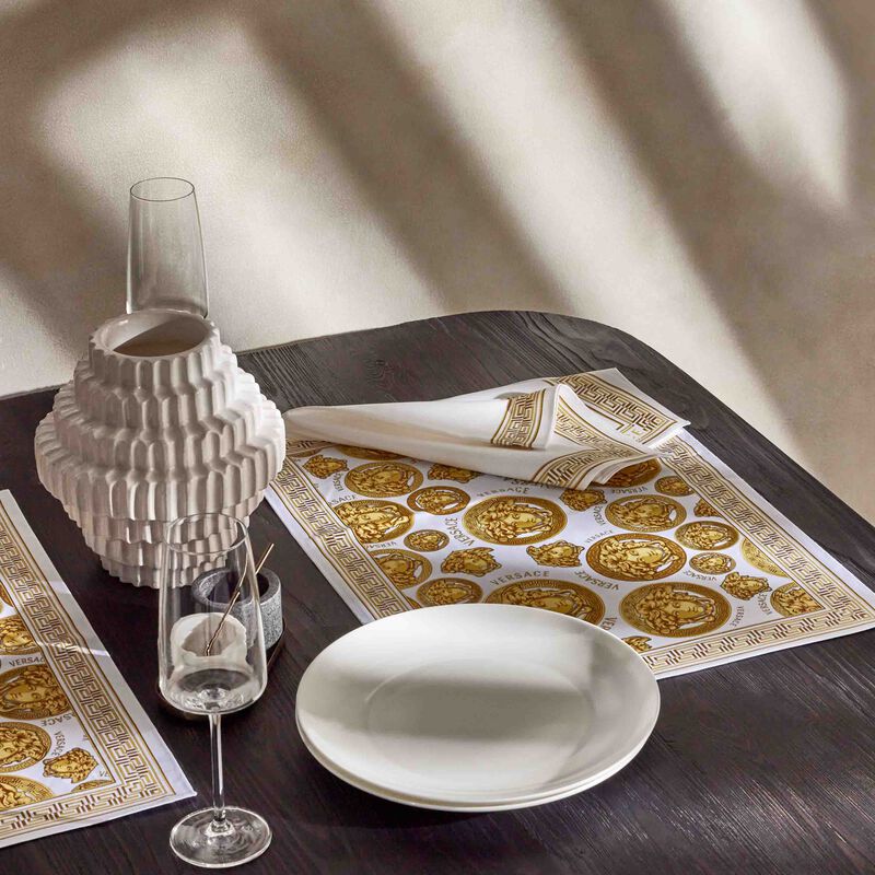 Medusa Amplified Napkin & Placemat White Set Of 2 versace medusa amplified napkin placemat white set of 2