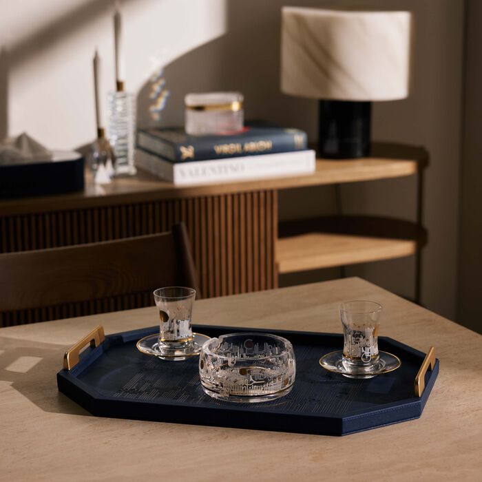 دملاج صينية الضيافة حياة زرقاء اللون بتصميم مستطيل 49   34 سم