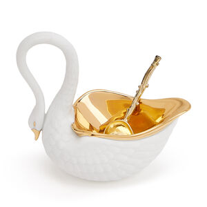 Swan Salt Cellar White W/ 14Kt Gold Plated Spoon, medium
