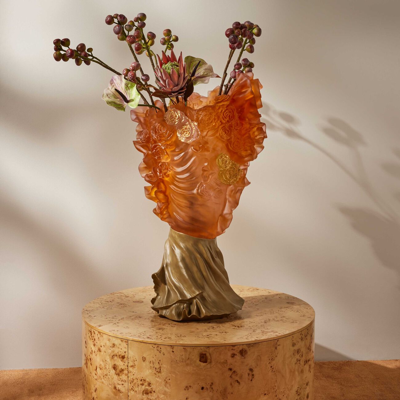 daum rose royale prestige vase extra large orange limited edition