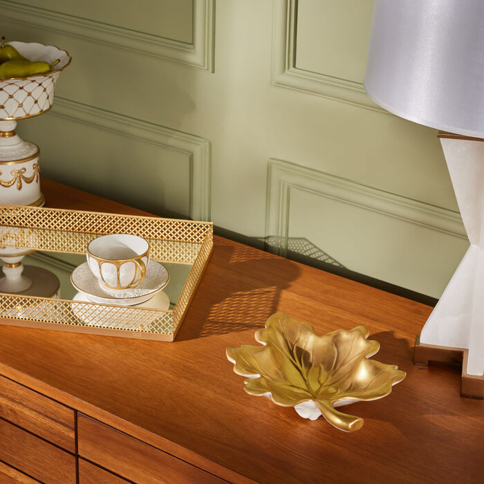 villari autumn fig leaf trinket tray small gold