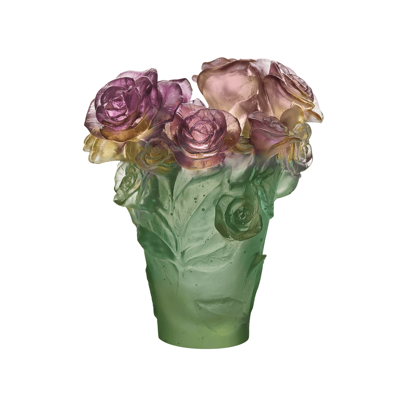 daum rose vase small green