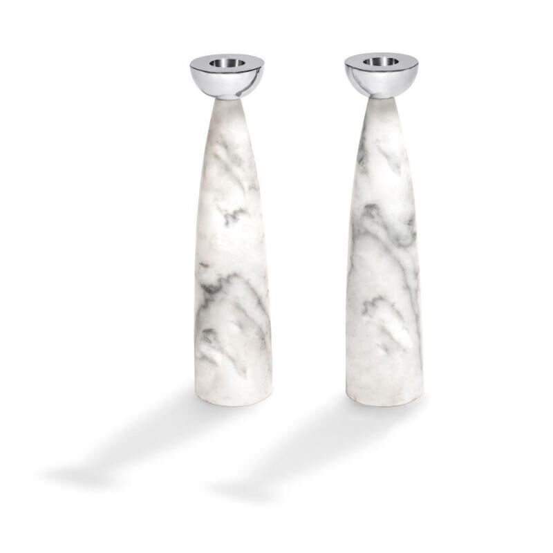 Coluna Carrara Marble And Silver Candle Holders - Set Of 2, large