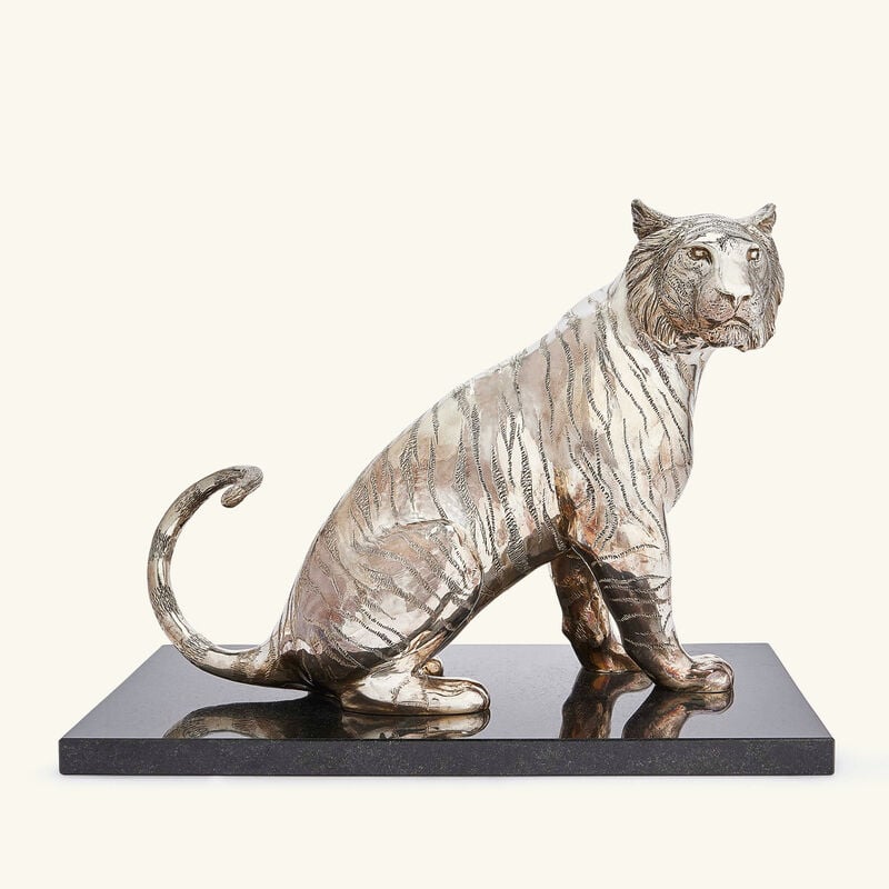 Sitting Tiger Sculpture Medium Sterling Silver christofle sitting tiger sculpture medium sterling silver