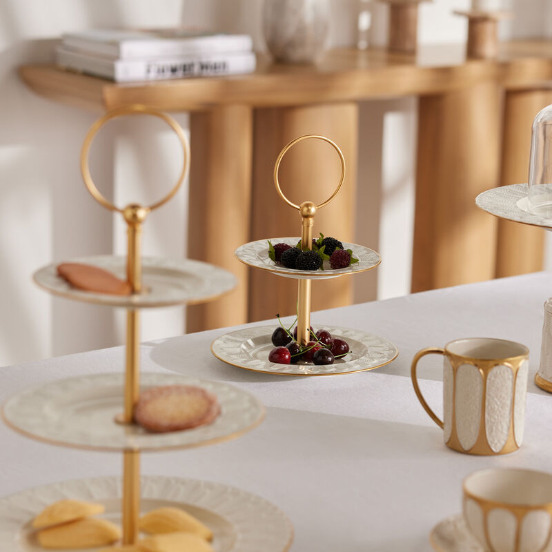 villari peacock 2 tier cake stand white