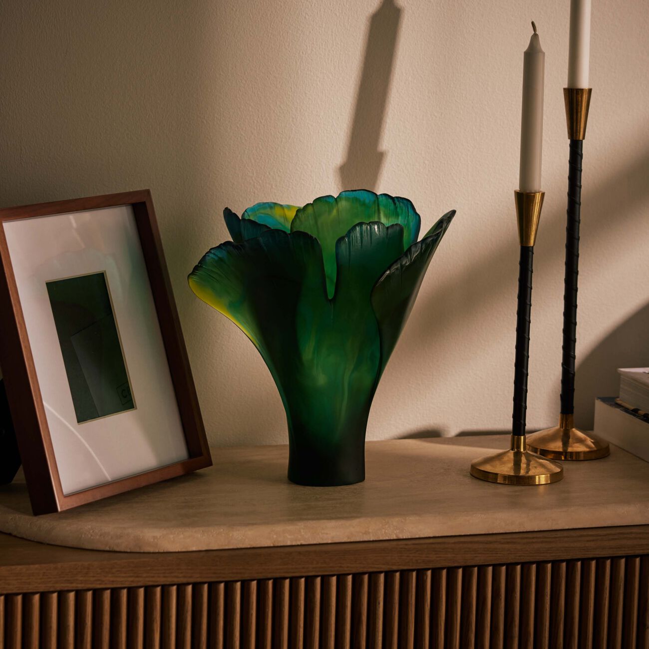 daum ginkgo vase medium green