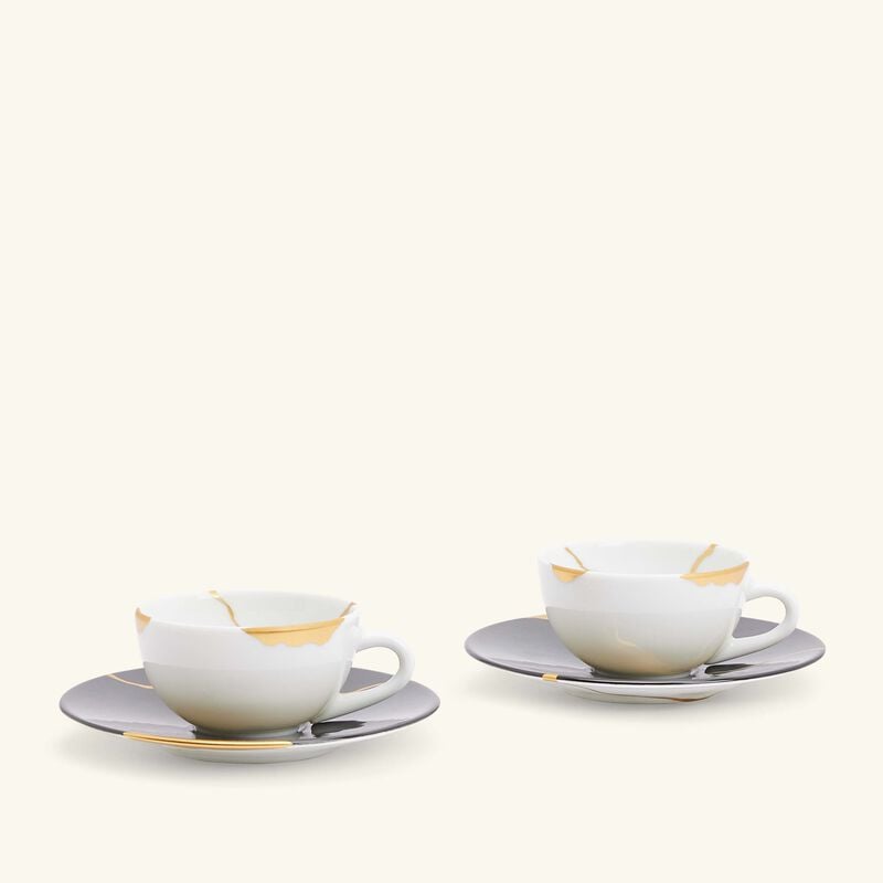 Kintsugi Charbon Espresso Cups And Saucers - Set Of 2 bernardaud kintsugi charbon espresso cups and saucers set of 2