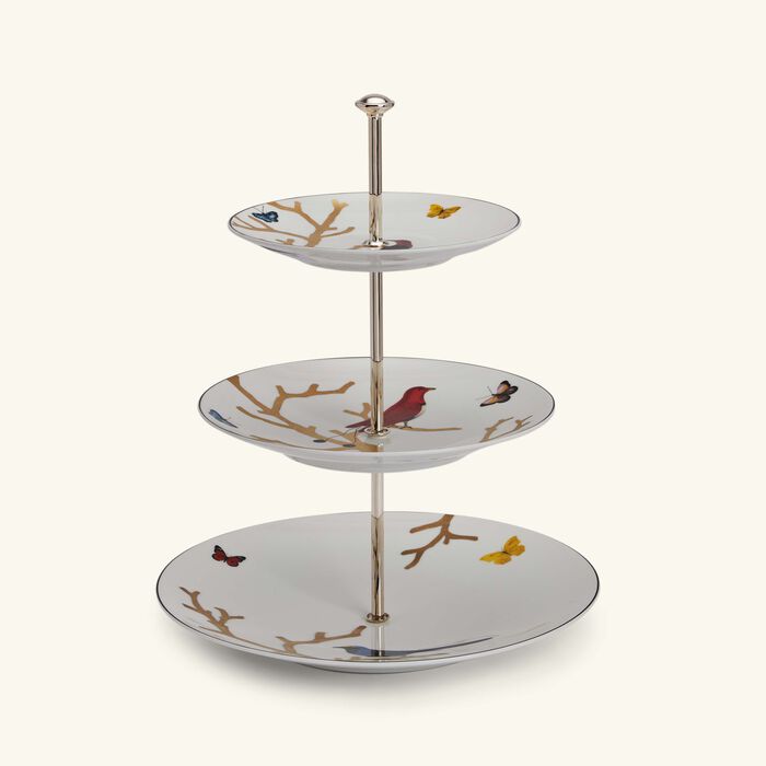 bernardaud aux oiseaux cake stand 3 tier gold
