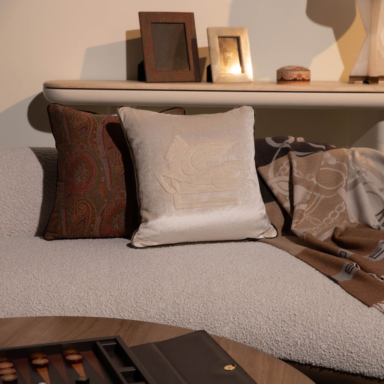 Pegaso Embroided Cushion Beige etro pegaso embroided cushion beige