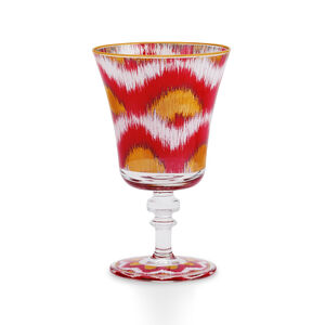 Ikat Red And Gold Glass Goblet, medium